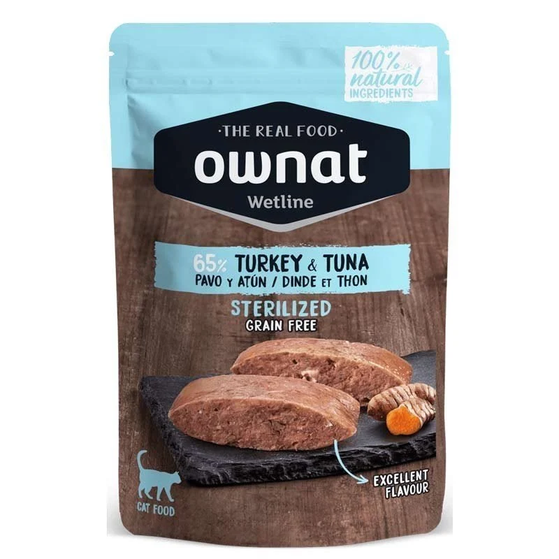 Ownat Wetline Feline Sterilized Pavo y Atún Mousse 85gx12 unidades
