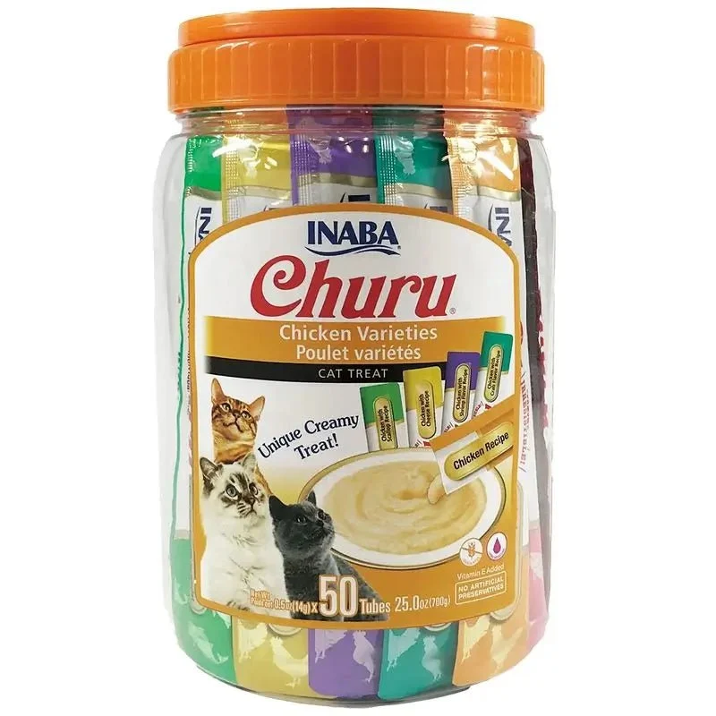 Churu Variedades de Pollo Snacks Cremosos para Gatos 50x14g