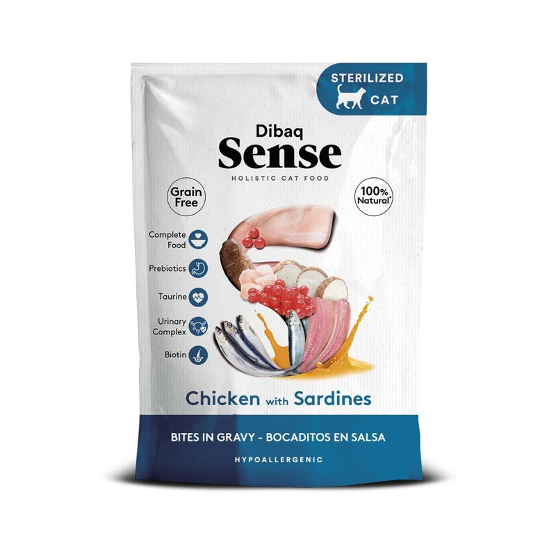 Dibaq Sense Cat Bocaditos en salsa Pollo con Sardinas 100g