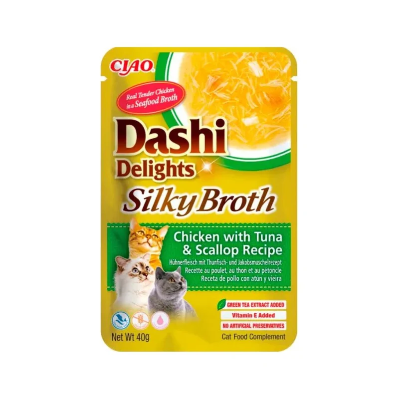 Inaba Cat Churu Dashi Silky Broth Pollo, Atún y Vieira 40g