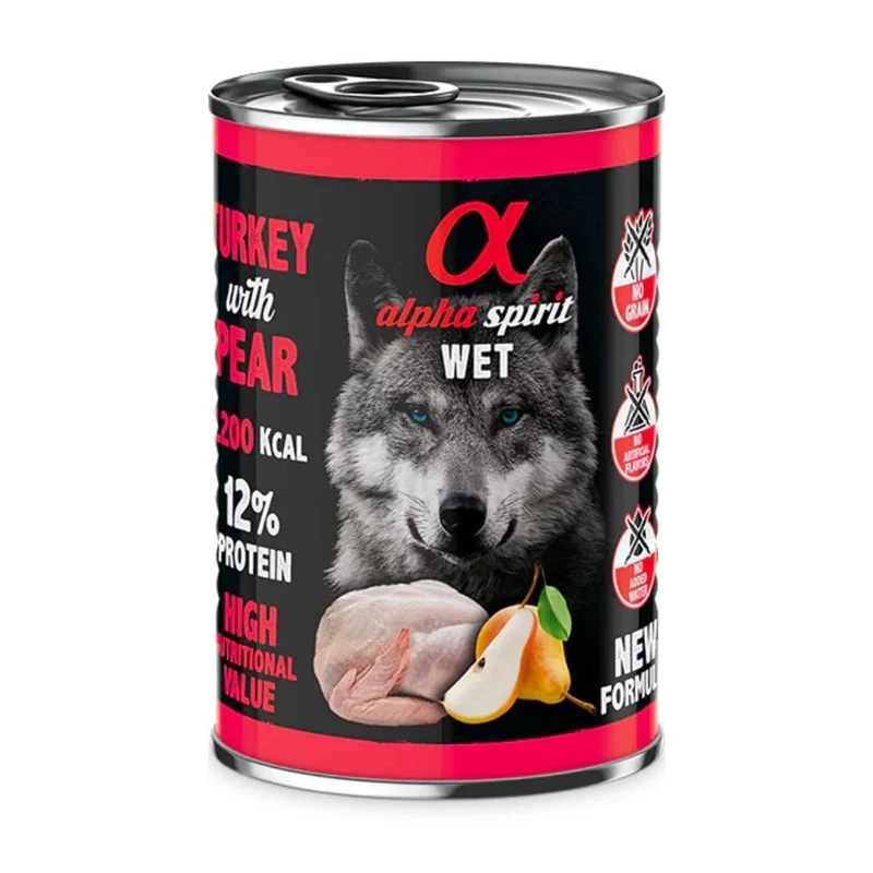 Alpha Spirit Dog Lata Pavo con Pera