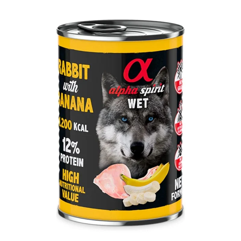 Alpha Spirit Dog Lata Conejo con Plátano 400g