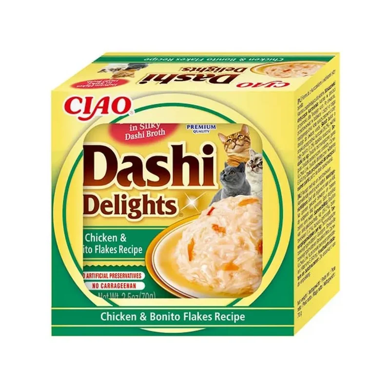 Inaba Cat Churu Dashi Pollo con Copos de Bonito 70g