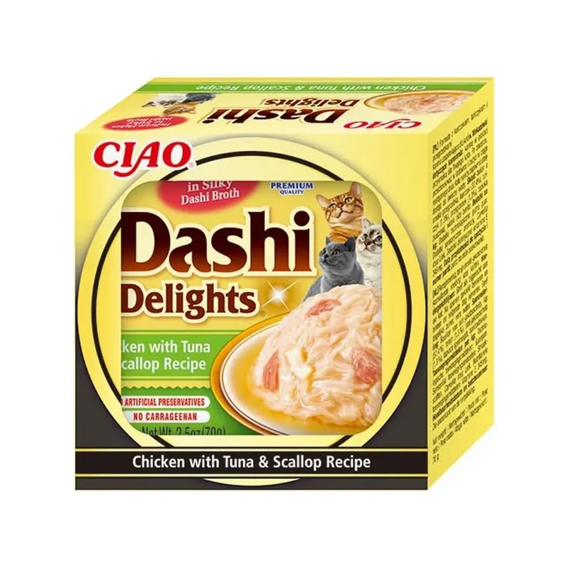 Inaba Cat Churu Dashi Pollo, Atún y Vieira 70g