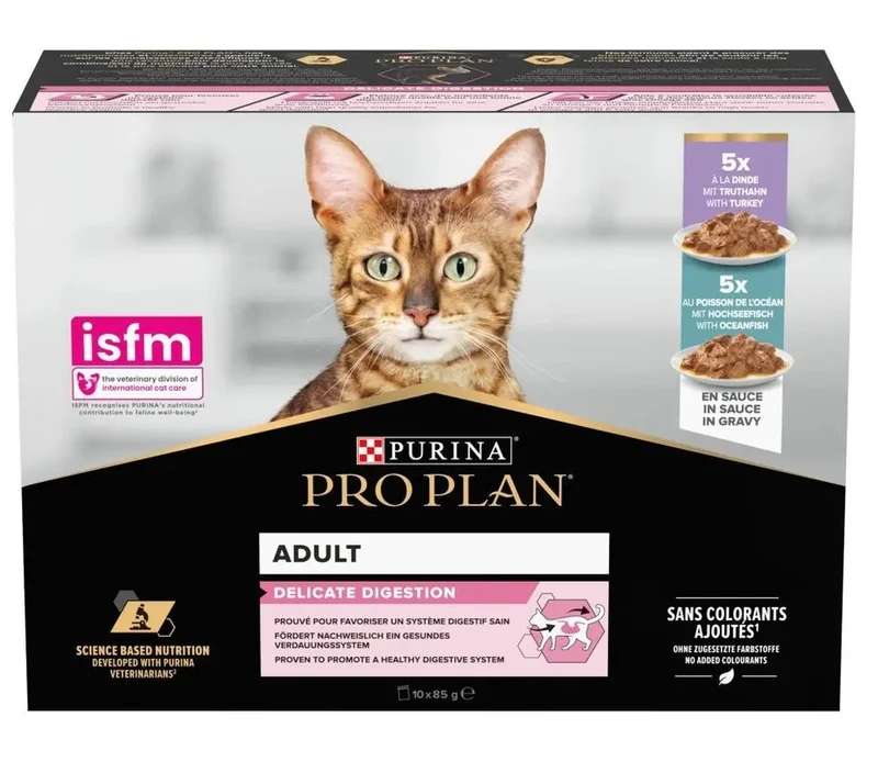 Purina Pro Plan Feline Multi Sobre Delicate Pescado Pavo 10 sachets 850g