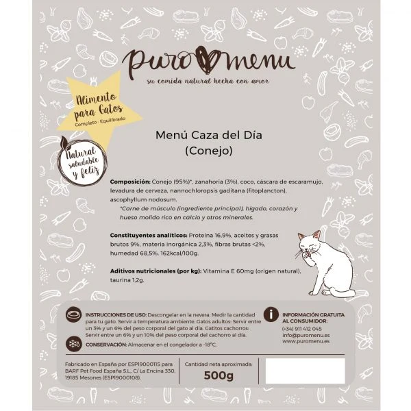 Puromenu BARF "Caza del Día" (Conejo) 800g medallones