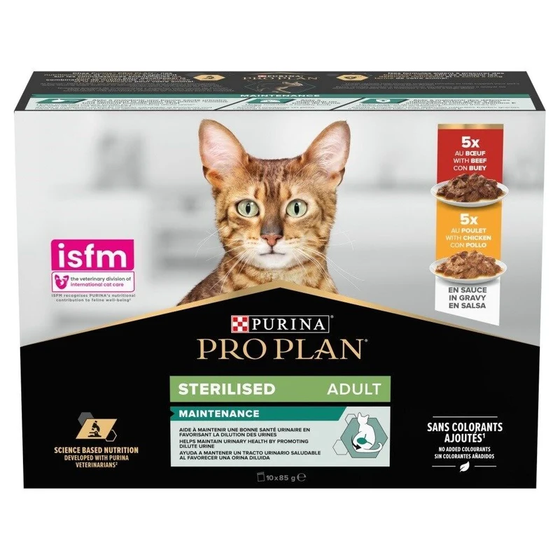 Purina Pro Plan Feline Multi Alimento Húmedo Esterilizado Buey Pollo 10x85g