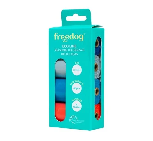 Freedog Bolsas Higiénicas Ecológicas Colores variados 4 rollos de 15 Bolsas