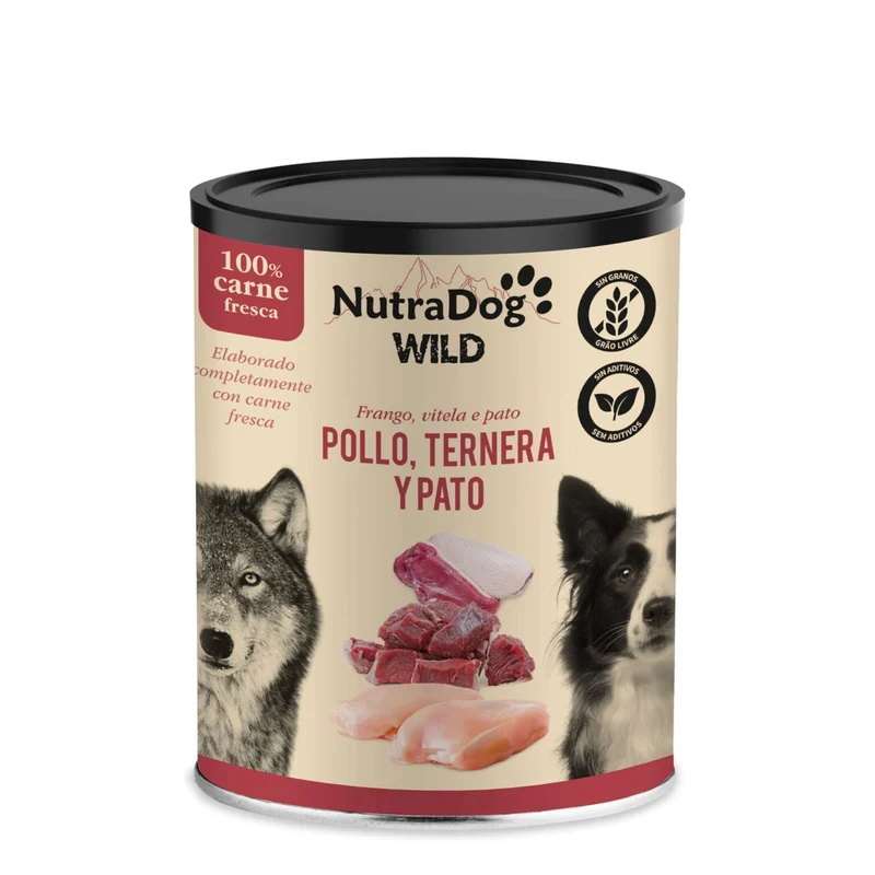 NutraDog Wild Lata Húmeda con Pollo, Ternera y Pato para Perros – 800 g
