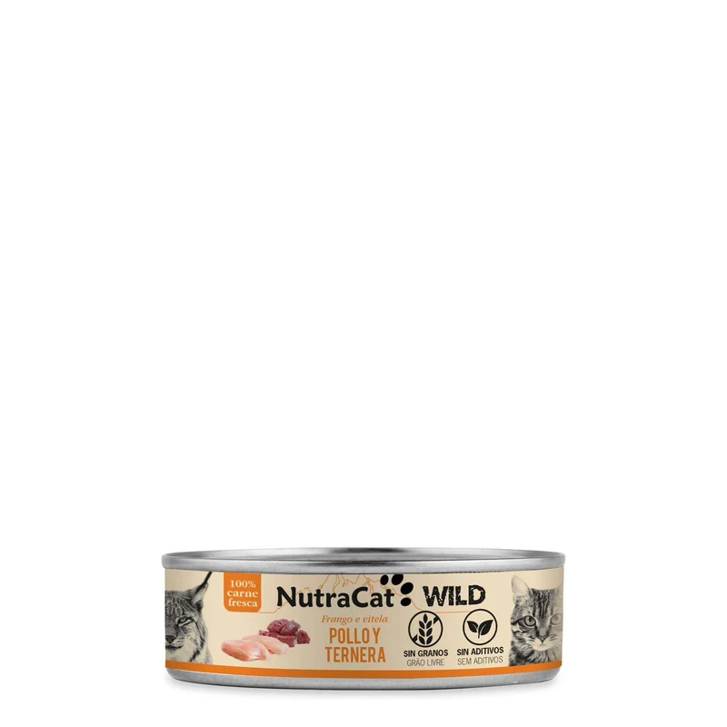 NutraCat Wild Lata Húmeda con Pollo y Ternera para Gatos – 80 g