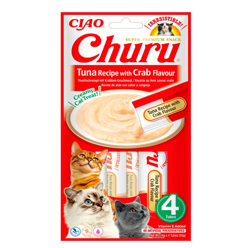 Churu Receta de Atún con Cangrejo para Gatos – Snack Cremoso (4x14g)
