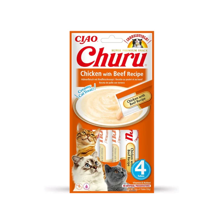 Churu Ciao Pollo con Ternera para Gatos – Snack Cremoso (4x14g)