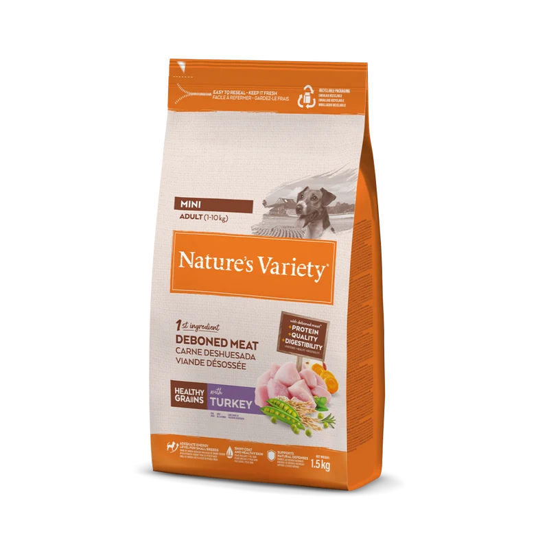 Nature’s Variety Original No Grain Mini Pienso con Pavo para Perros Pequeños – 1,5 kg
