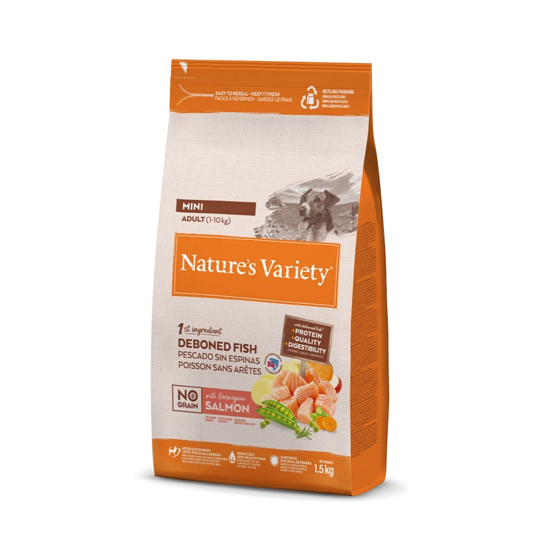Nature’s Variety Original No Grain Mini Pienso con Salmón para Perros Pequeños – 1,5 kg