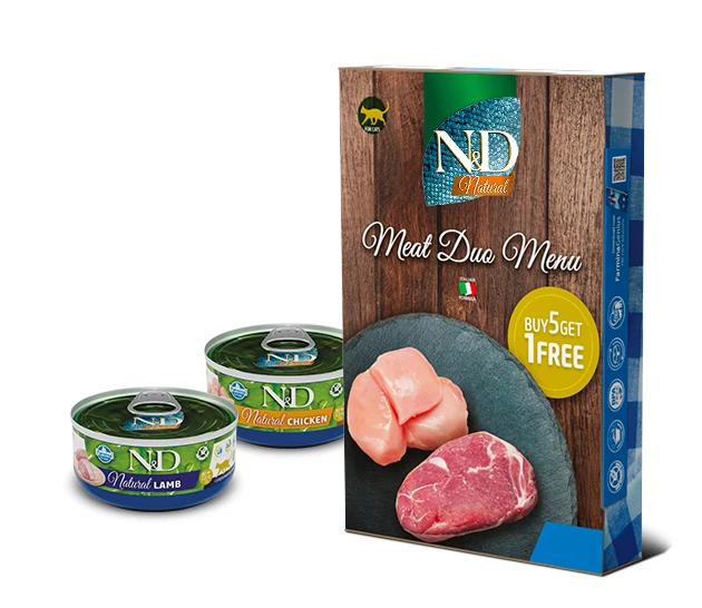 Farmina N&D Cat Natural Meat Duo Menu Comida enlatada para gatos 6 latas de 70g