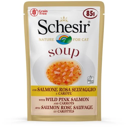 Caldo Schesir - Salmón Salvaje y Zanahoria para gatos