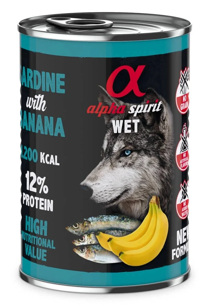 Alpha Spirit Canine Sardina Con Platano Lata 6X400Gr