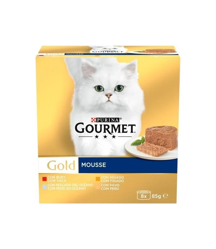 Purina Gourmet Gold Multi Mousse Surtido Comida Húmeda para Gatos Adultos 8 latas de 85g