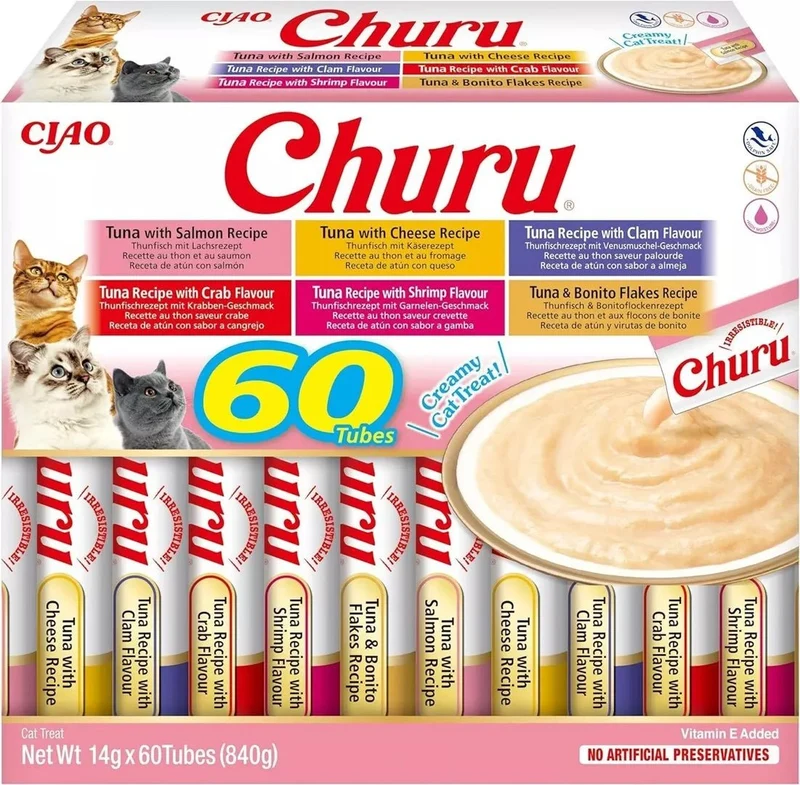Churu Variedades De Atún Golosinas Pasta 60 sobres de 14g