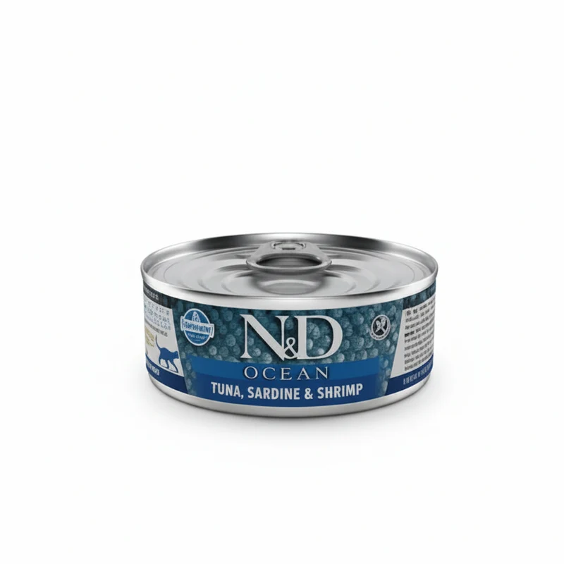 Farmina N&D CAT OCEAN Alimento Húmedo Atún, Sardina y Gambas 24x70g