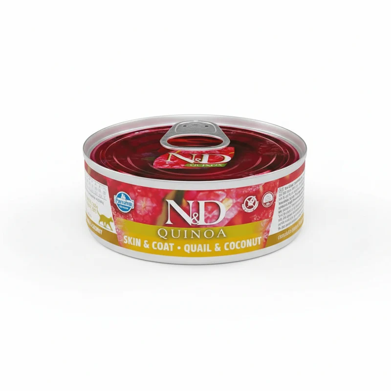 Farmina ND Cat Quinoa Skin Coat Codorniz Alimento Húmedo 24x80g