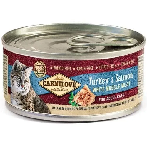 Carnilove Feline Adult Pavo Salmón Paté 100g, 12 latas