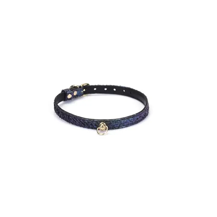 Collar de piel color salmón púrpura de 13 mm – Collar estrecho de lujo con detalles chapados en oro