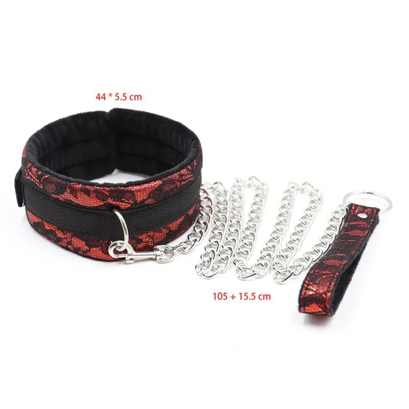 Cuello vegano negro y rojo con velcro, 41-49 cm – Forro de terciopelo y anilla en D