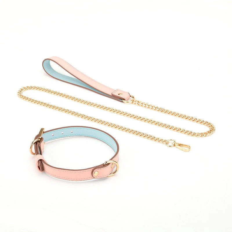 Collar vegano de 33-41 cm de piel sintética con correa de 95 cm – Negro, negro/rojo o rosa/azul