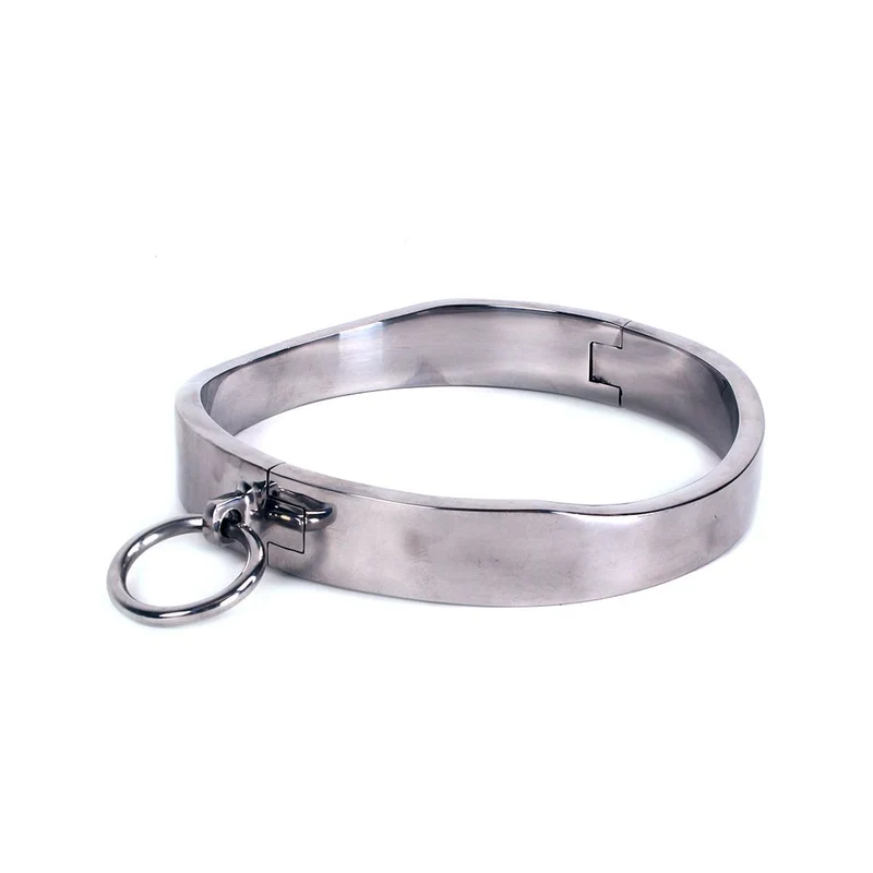 Collar ovalado de acero inoxidable con llave Allen - Collar BDSM de metal de 120 mm y 426 g