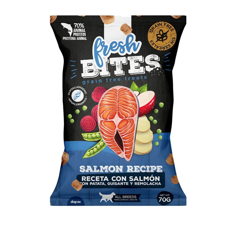 Fresh bites grain free snacks de salmón para perros 70 g