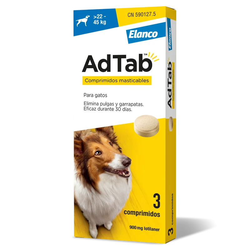Adtab 900 mg comprimidos masticables para perros (22–45 kg) – antiparasitario oral contra pulgas y garrapatas