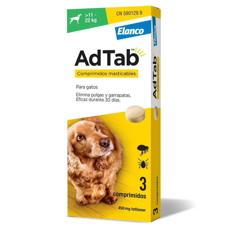 Adtab 450 mg comprimidos masticables para perros (11–22 kg) – antiparasitario oral contra pulgas y garrapatas
