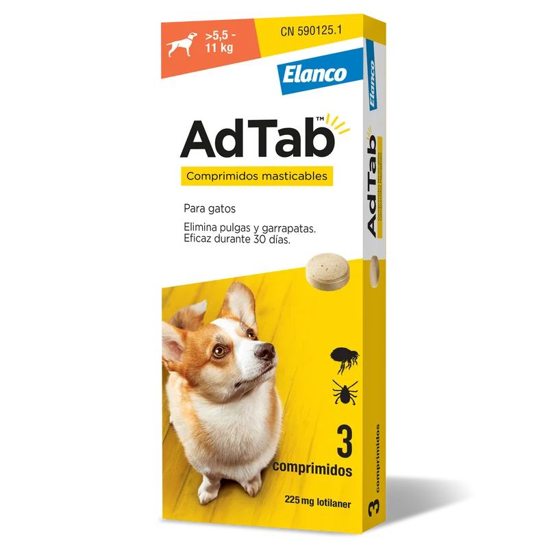 Adtab 225 mg comprimidos masticables para perros (5,5–11 kg) – antiparasitario oral contra pulgas y garrapatas