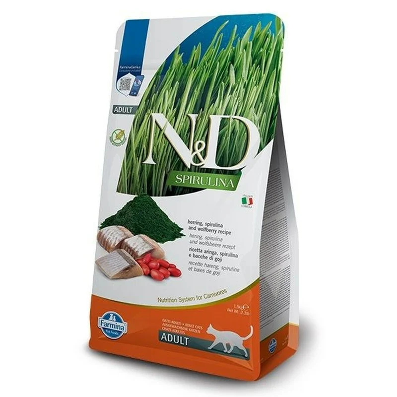 Cat food Farmina N&D Spirulina Herring Adult Fish Lamb 1,5 Kg Catnip