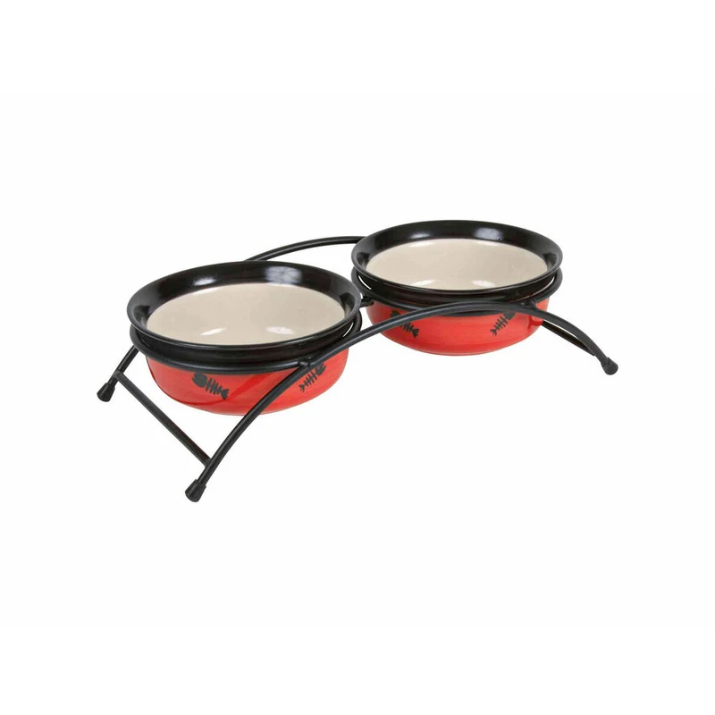 Cat Feeder Trixie Eat on Feet Black Red Cream Ø 12 cm Metal Ceramic Double (2 Units)