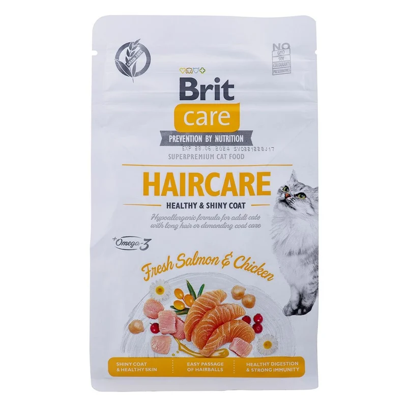 Cat food Brit Care Grain Free Haircare Healthy & Shiny Coat Adult Chicken Salmon Fish 400 g