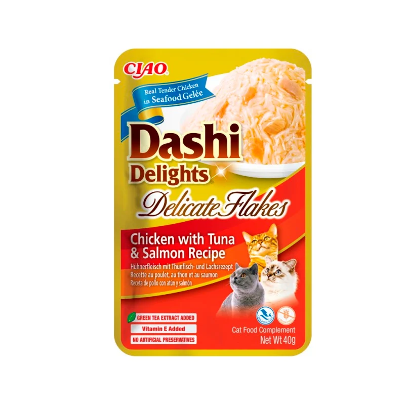 Cat Dashi Deligts Delicate Flakes Frango+Atum & Salmão 40g