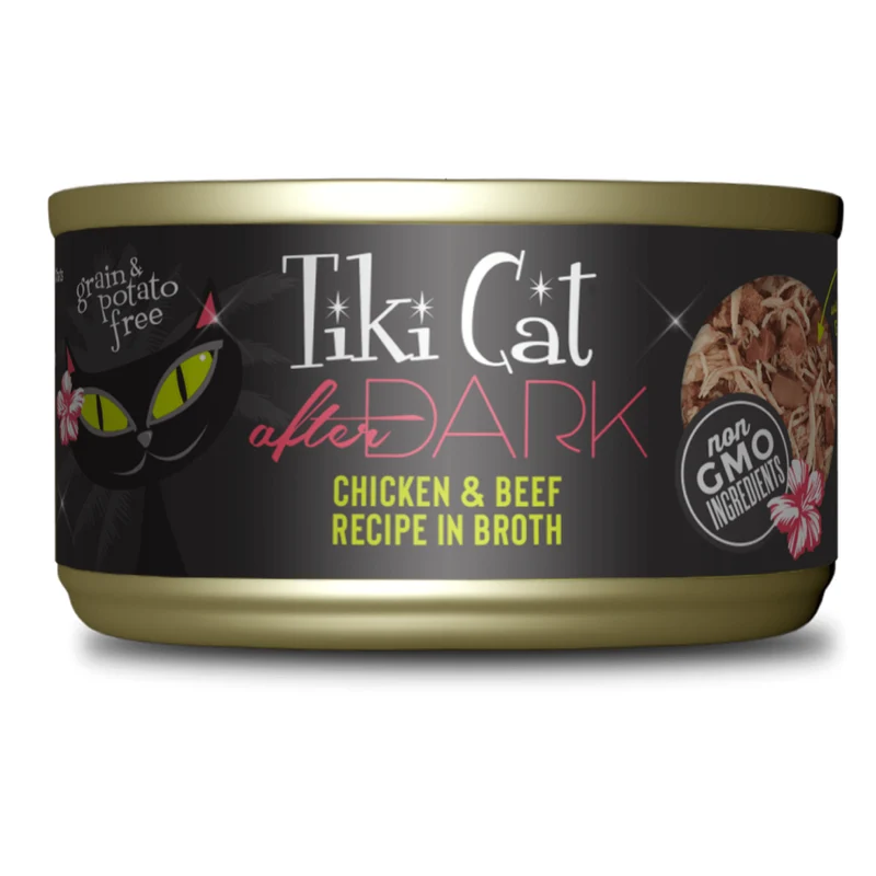 Tiki Cat lata After Dark - Pollo y carne de res en caldo de pollo