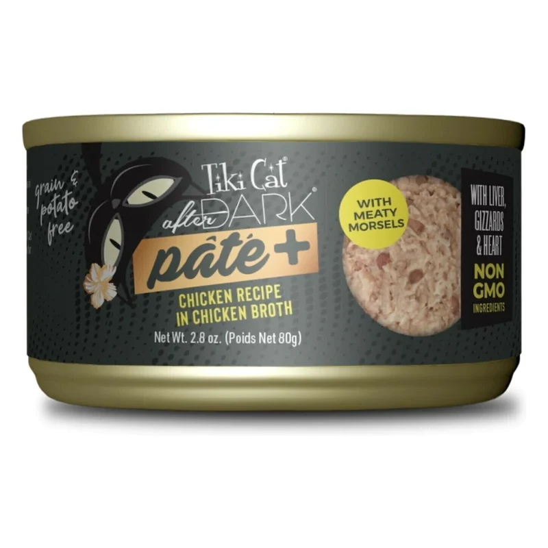 Tiki Cat lata After Dark Pate + - Pollo en caldo de pollo