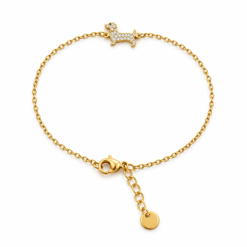 Pulsera Acero Inoxidable Perros Salchicha Dorada