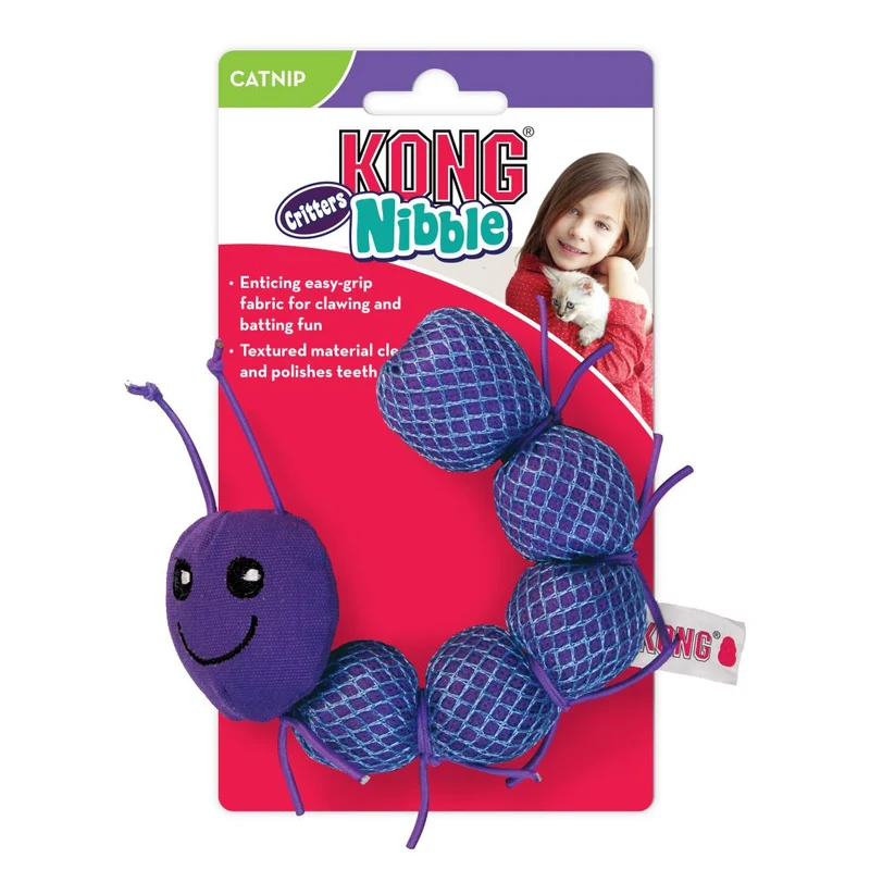 KONG Nibble Critters Oruga con Catnip | Peluche Limpiador Dental para Gatos