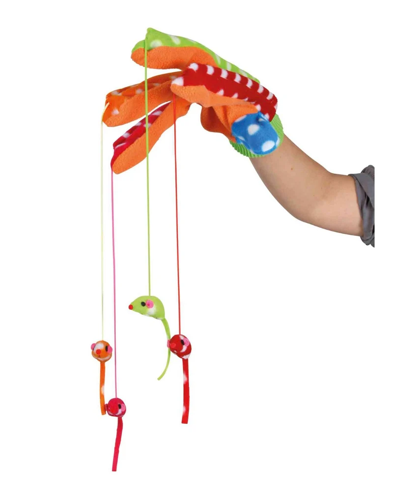 Guante de Juego con 4 Ratones Colgantes para Gatos | Interactivo y Multicolor