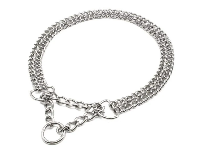 Collar Doble Cadena Acero Para Mascotas