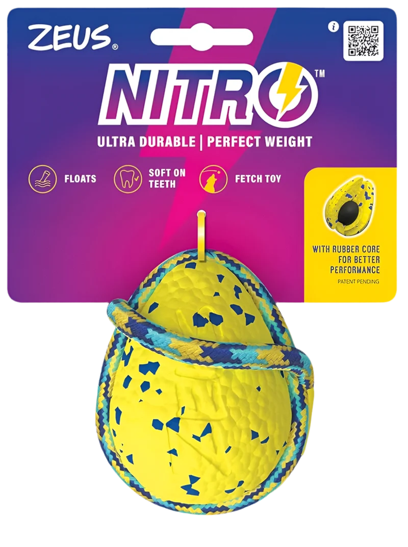 Zeus Nitro | Pelota con Cuerda Ligera y Resistente con núcleo de Goma para Perros 9,2 cm