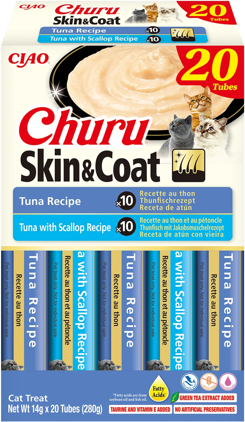 🐾 Pack Ahorro Churu Skin & Coat – 20 unidades (10 atún + 10 atún con vieira)