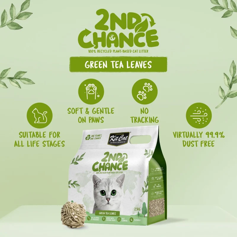 Kit Cat | Arena 2nd Chance - Hojas de Té Verde, Guisante y Yuca (2,5kg)