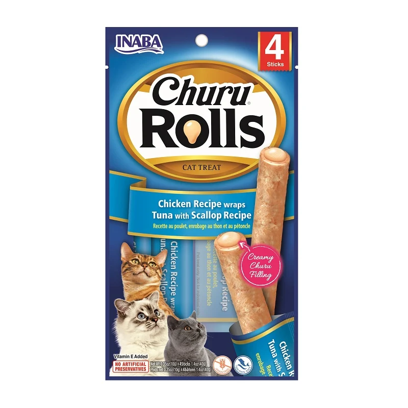 Inaba Cat Churu Rolls de Pollo y Atún con Vieiras 4x10g