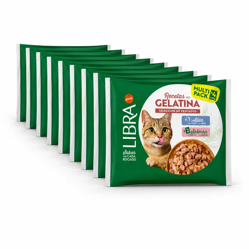 Libra Comida Húmeda Para Gatos, Con Salmón Y Atún, Flowpack, 15 x 340 gr