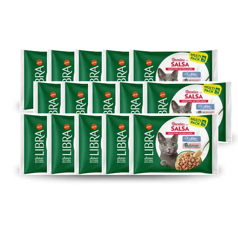 Libra Comida Húmeda Para Gatos, Con Salmón Y Atún En Salsa, Flowpack, 15 x 340 gr